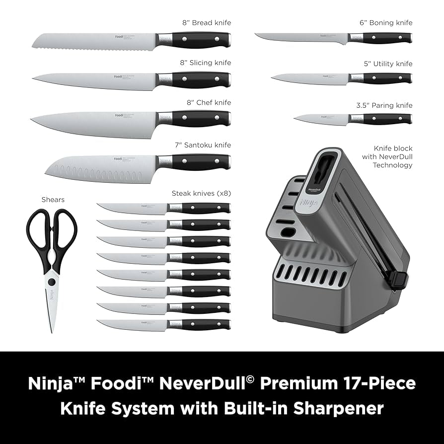 Ninja K32014 Foodi NeverDull Premium Knife System Knife Block 14 Piece Set Stainless Steel/Black