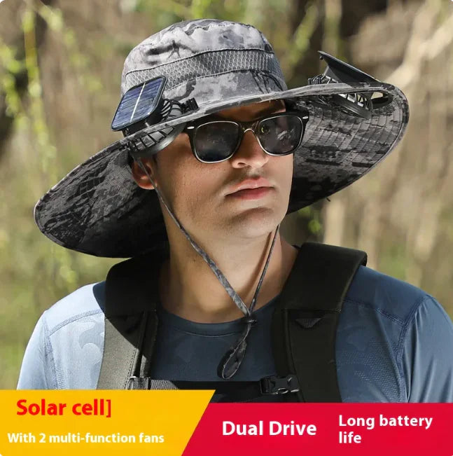 Solar-Powered Cooling Hat with Long-Lasting Lithium Battery and Built-In Fans