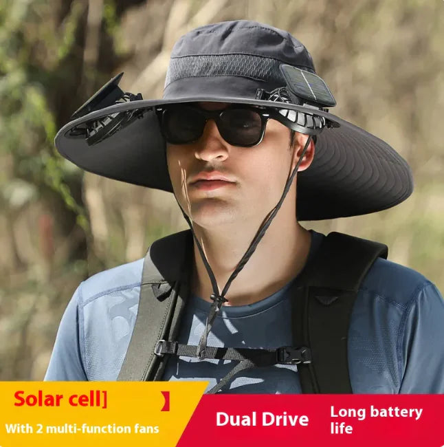 Solar-Powered Cooling Hat with Long-Lasting Lithium Battery and Built-In Fans
