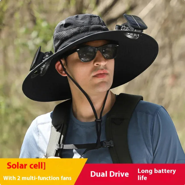 Solar-Powered Cooling Hat with Long-Lasting Lithium Battery and Built-In Fans