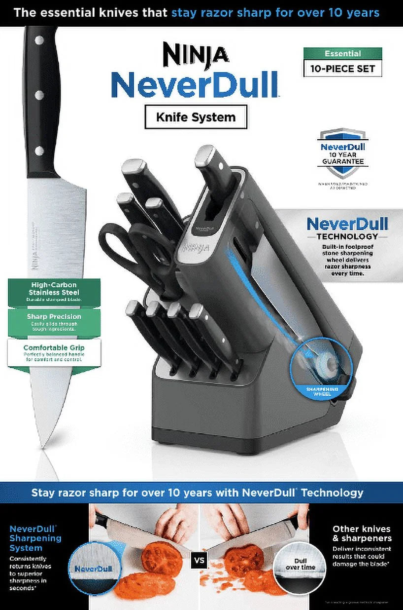 Ninja K32014 Foodi NeverDull Premium Knife System Knife Block 14 Piece Set Stainless Steel/Black